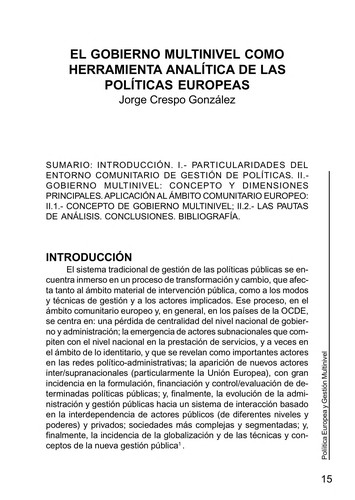 Tapa de Política europea y gestión multinivel