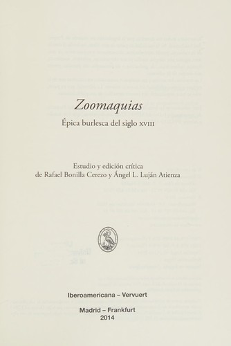 Tapa de Zoomaquias : épica burlesca del siglo XVIII