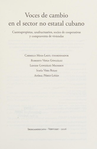 Tapa de Voces de cambio en el sector no estatal cubano : cuentapropistas, usufructuarios, socios de cooperativas y compraventa de viviendas