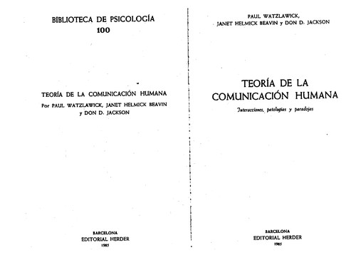 Tapa de Teoría de la comunicación humana : interacciones, patologías y paradojas