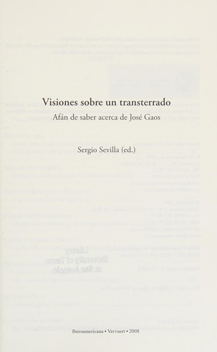 Tapa de Visiones sobre un transterrado : afán de saber acerca de José Gaos