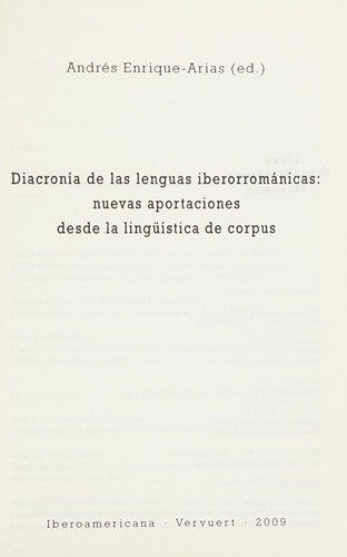 Tapa de Diacronía de las lenguas iberorrománicas : nuevas aportaciones desde la lingüística de corpus