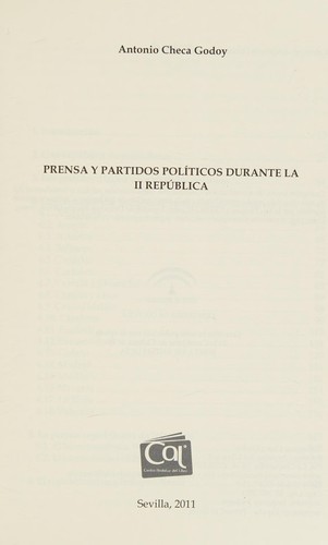 Tapa de Prensa y partidos políticos durante la II República