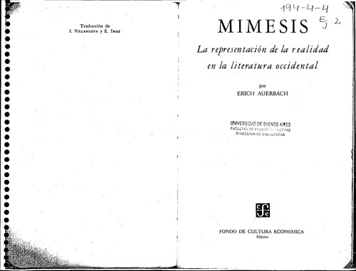 Tapa de Mimesis : la representación de la realidad en la literatura occidental